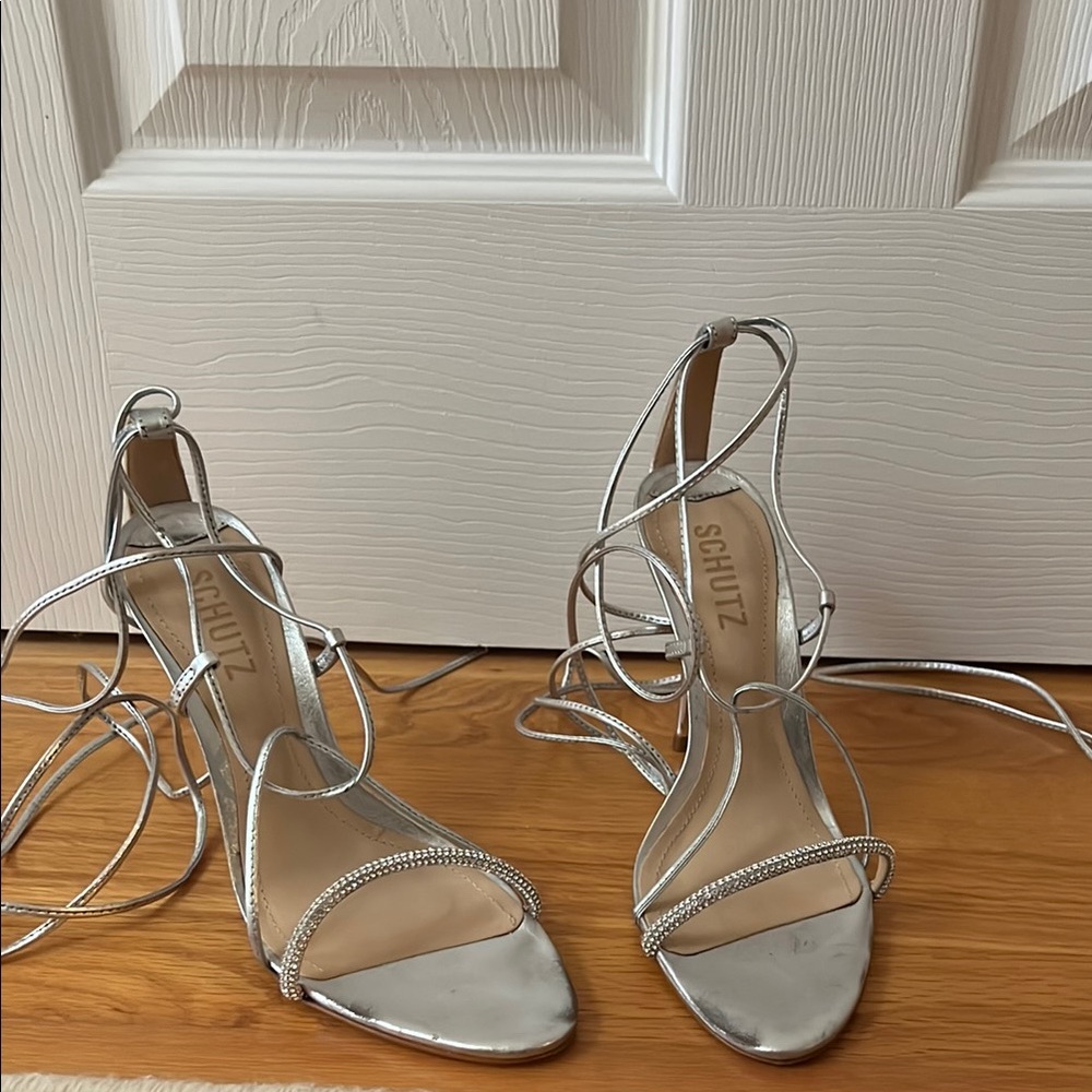 Schutz Silver Strappy Women's Heels - Size 7.5